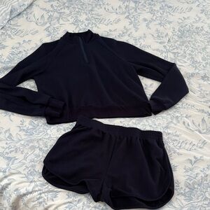 Navy Long Sleeve Crop Top and Shorts Set